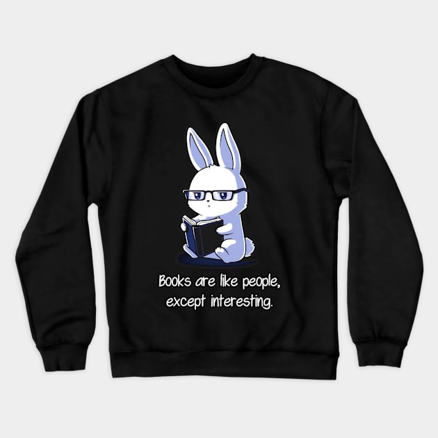 Cute Funny Rabbit Bunny Reading Book - Book Lover Crewneck Sweatshirt by LazyMice